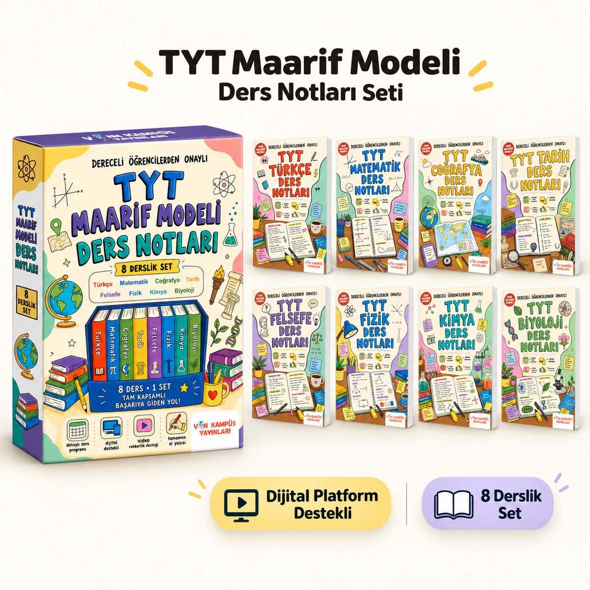 2028 TYT Maarif Modeli Tüm Dersler Konu Anlatım Kitabı El Yazısı Ders Notları Seti 8 Kitap